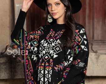 メキシコ　ポンチョ 職人の技が光るメキシコのユニセックスポンチョ。袖付きメキシコ