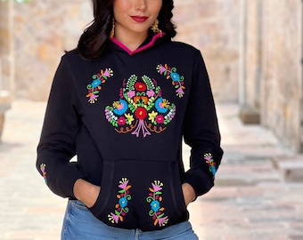 Artisanal Sweatshirt Made in Mexico. Size S - 2X. Floral Embroidered Hoodie. Pullover Sweatshirt. Hand Embroidered Sweatshirt.
