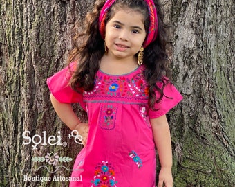 Girl’s Mexican Embroidered Dress. Floral Embroidered Dress. Kids Traditional Dress. Kids Party Dress. Matching Adult dress Available.