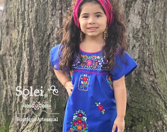 Girl’s Mexican Embroidered Dress. Floral Embroidered Dress. Kids Traditional Dress. Kids Party Dress. Matching Adult dress Available.