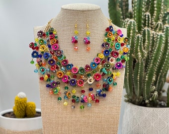 Mexican Beaded Artisanal Necklace Earrings Mexican Jewelry Mexican Beaded Artisanal Necklace Earrings Mexican Jewelry