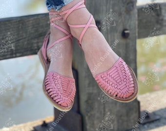 Mexican Charissa Sandal. Lace up Huarache Sandal. Artisanal Mexican Leather Flats. Cute Summer Sandal. Slip on Shoes. Fashion Flats.