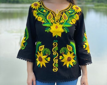 Girasoles Artesanal Blusas Campesinas De Girasoles Blusa Mexicana