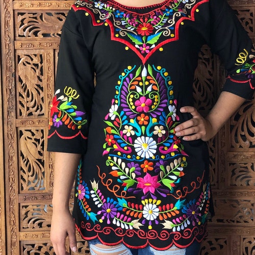 Mexican Floral Embroidered Blouse. Size S 3X. Colorful - Etsy