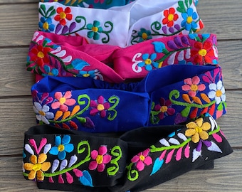 Mexican Embroidered Headband. Artisanal Head Elastic Band. Mexican Floral Embroidered HeadBand. Mexican Colorful HeadBand.