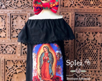 Girl’s Virgin Mary Dress. Kids Traditional Dress. Girls Mexican Dress with Bow. Presentation Dress. Girls Party Dress.