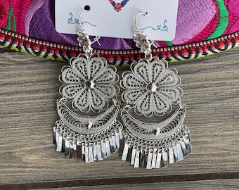 Silver Plated Mexican Earrings. Traditional Filigree Earrings. Artisanal Mexican Earrings. Frida Khalo Earrings. Mexican Folklore Jewelry