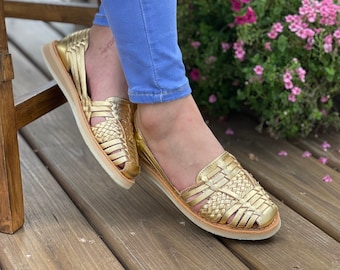 Mexican Golden Sandal. Mexican Huarache. All sizes Boho-Hippie Vintage Sandal. Leather Huarache. Mexican Artisanal Shoes.