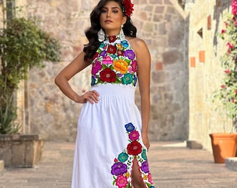 Mexican Floral Halter Dress. S - 2X. Embroidered Mexican Dress. Mexican Party Dress. Halter Top Dress. Mexican Typical Dress. Bohemian Style