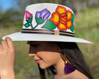 Hand-painted Fedora Hat, Colorful Floral Mexican Sombrero - Etsy display picture 1