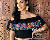 Daisy Crop Top. Mexican Floral Top. Campesino Off the Shoulder Blouse. 5 de Mayo Top. Mexican Crop Top. Embroidered Top.
