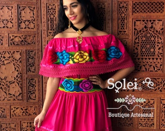 Lace Trim Off the Shoulder Dress. Floral Embroidered Dress. Long Dress. Mexican Traditional Dress. Mexican Fiesta.