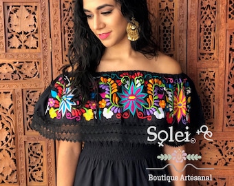 Traditional Mexican Blouse. Size S - 2X. Mexican Off the Shoulder Blouse. Mexican Campesino Blouse. Floral Embroidered Mexican Top.