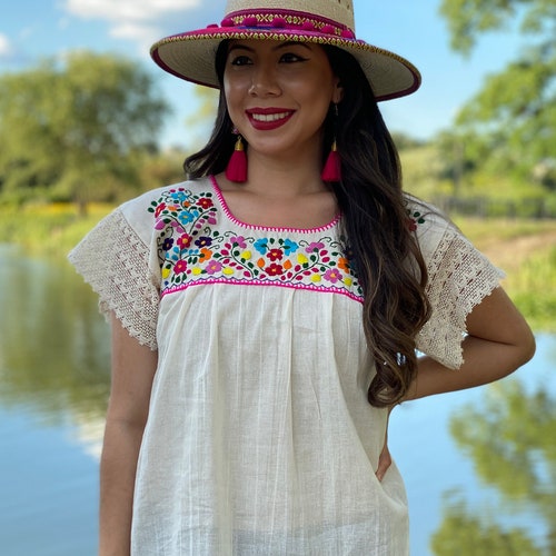 Hand Embroidered Multicolor Blouse. Floral Mexican Blouse. - Etsy