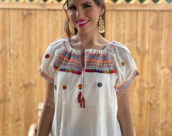 Ethnic Style Embroidered Mexican Blouse. Traditional Mexican Top. Mexican Style Top. Latina Style Blouse. Colorful Embroidered Blouse.