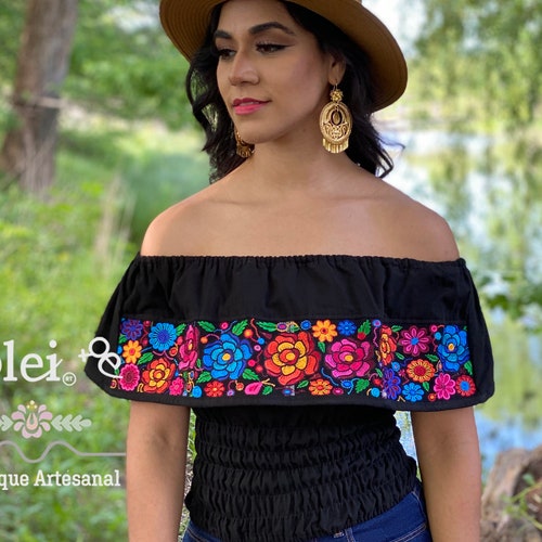 Floral Butterfly Sleeve Crop Top. Mexican Embroidered Floral | Etsy