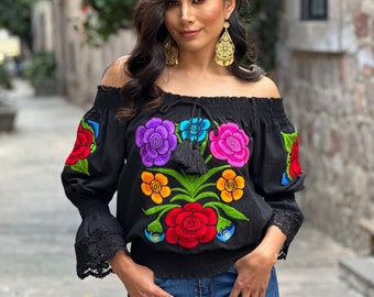 Embroidered Mexican Blouse. Size S - 2X. Bell Sleeve Floral