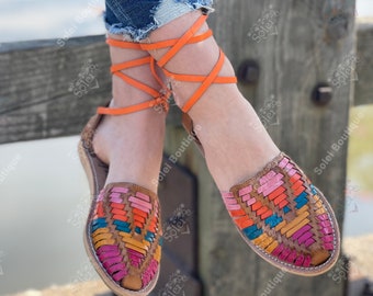 Lace Up Mexican Sandals. All sizes Boho-Hippie Vintage. Mexican Woven Leather Flats. Mexican Huaraches. Summer Mexican Sandals.