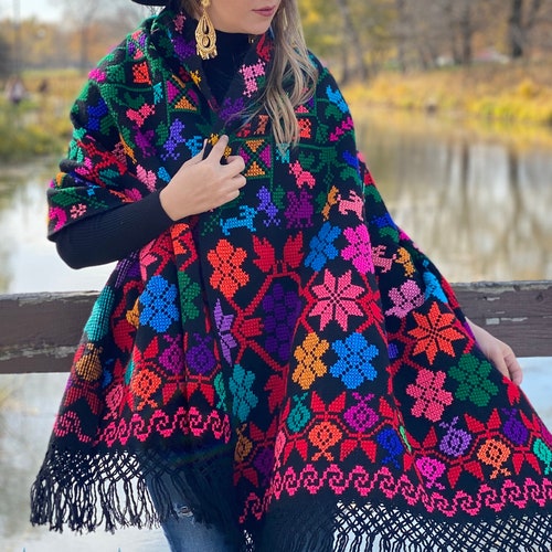 Hand Embroidered Mexican Shawl. Embroidered Mexican Blanket Etsy