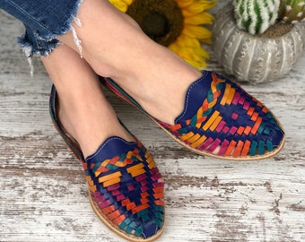 Mexican Huarache. Leather Mexican Sandal. All size Boho-Hippie Vintage Sandal.  Mexican Artisanal Huarache. Colorful leather Sandals.