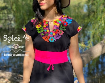 Hand Embroidered Mexican Blouse. Colorful Floral Mexican Blouse. Traditional Mexican Top. Mexican Fiesta Blouse. Hippie-Boho Top.