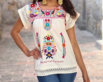 Hand Embroidered Mexican Blouse. Size S - 3X. Traditional Mexican Shirt . Mexican Party. Boho-Hippie Blouse.