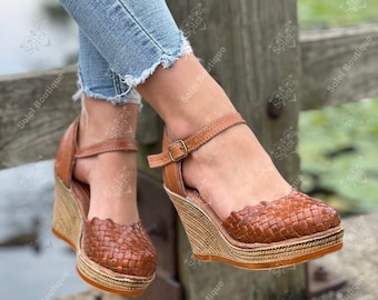 Escarpins compensés mexicains en cuir. Toutes les tailles Boho-hippie vintage. Chaussures artisanales mexicaines. Escarpins mexicains en cuir. Escarpins en cuir avec boucle.