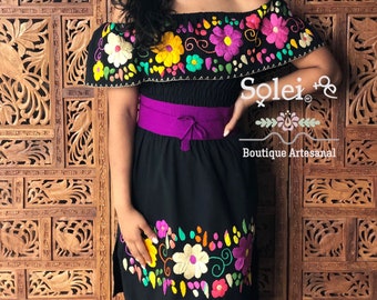 Mexican Campesino Dress. off the Shoulder Dress. Floral Embroidered Dress. Hand Embroidered Dress. Mexican Traditional Dress. Etsy