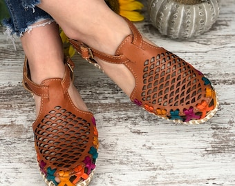 Mexican Leather Sandals. All Size Boho- Hippie Vintage. Colorful  Sandals with Buckle. Mexican Shoes. Mexican Huaraches.