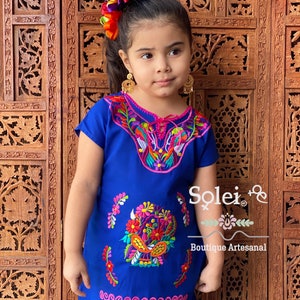 Girl’s Mexican Kimono Dress. Floral Hand Embroidered Dress. Kids Traditional Dress. Kids Party Dress. Mommy and Me Matching Outfits.