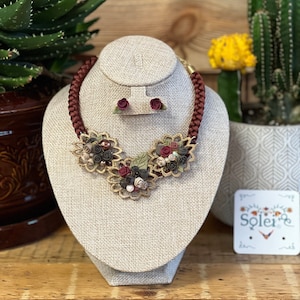 Mexican Artisanal  Necklace & Earrings Set. Mexican Floral Jewelry Set. Handmade Cold Porcelain Clay Jewelry. Artisanal Mexican Jewelry.