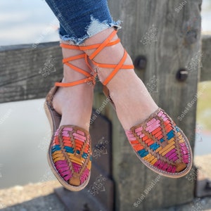 Lace Up Mexican Sandals. All sizes Boho-Hippie Vintage. Mexican Woven Leather Flats. Mexican Huaraches. Summer Mexican Sandals.
