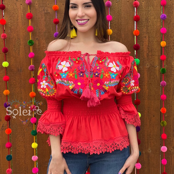 Blusa Mexicana Bordada Floral. Talla S - 2X. Blusa Tradicional Mexicana. Blusa Multicolor Estilo Mexicana