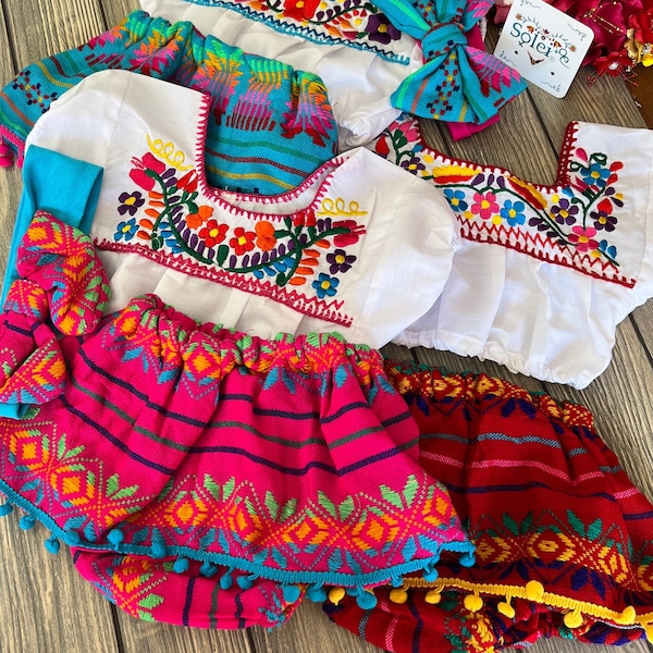 Conjunto Mexicano Bebe. Talla Recién Nacido - 2T. Moda Latina. Conjunto Tradicional de Fiesta. Niña Bohemia. Estilo Etnico.Regalo BabyShower