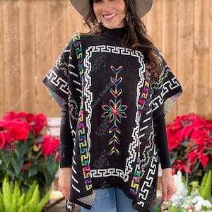 Artisanal Mexican Poncho. Knit Mexican Poncho. Multicolor Ethnic Poncho. Traditional Mexican Poncho. Mexican Sweater Poncho.