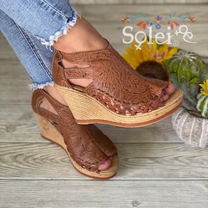 Mexican Wedge Sandal. All Size Boho- Hippie Vintage. Mexican Leather Sandal. Summer Sandal. Mexican Traditional Heels. Leather Wedge Heels.