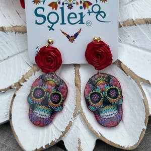 Aretes de madera artesanales de esqueleto. Estilo Halloween. Aretes estilo latino. Estilo boho chic. Joyería tradicional mexicana. Día de los Muertos