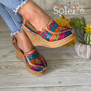 Mexican Wedge Sandal. All Size Boho- Hippie Vintage. Mexican Leather Sandal. Summer Sandal. Mexican Traditional Heels. Leather Wedge Heels.