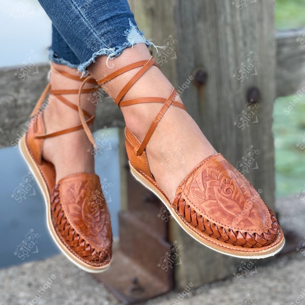 Lace Up Mexican Sandals. All sizes Boho-Hippie Vintage. Mexican Woven Leather Flats. Mexican Huaraches. Summer Mexican Sandals.