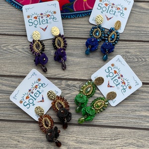 Mexican Artisanal Palm Leaf Earrings. Mexican Jewel Earrings. Handmade Traditional Earrings. Mexican Teardrop Earrings. Ethnic Style Jewelry