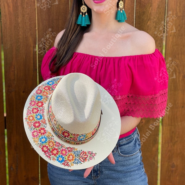 Mexican Artisanal Hat. Hand Painted Hat. Colorful Floral Hat. Traditional Mexican Hat. Floral Painted Sombrero. Mexican Sombrero.