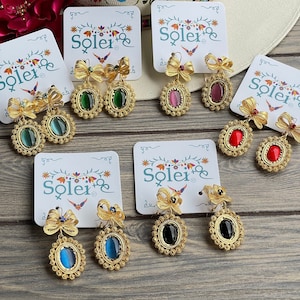 Mexican Filigree Earrings with Stones. Traditional Mexican Earrings. Typical Mexican Earrings. Folkloric Earrings. Mexican Filigree Earrings