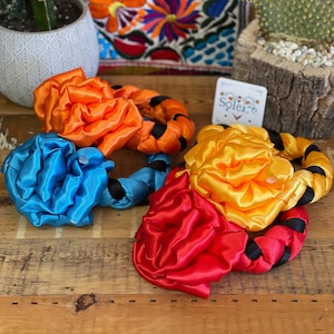 Braided Ribbon Hair Piece. Satin Hairband. Decorative Braided Hair Tie. Mexican Colorful Hair piece. Artisanal Mexican Ribbon Hairband.