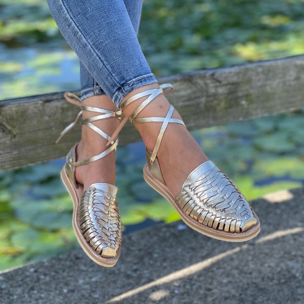 Lace Up Mexican Sandals. All sizes Boho-Hippie Vintage. Mexican Woven Leather Flats. Mexican Huaraches. Summer Mexican Sandals.