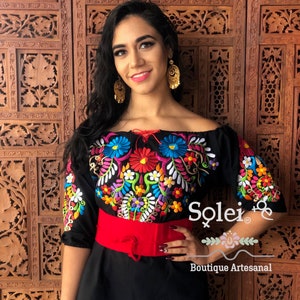 Front Tie Floral Embroidered Blouse. off the Shoulder Blouse. Mexican ...