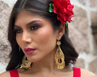 Mexicans Filigree Earrings. Gold Plated Filigree. Frida Khalo Earrings. Dangle Earrings. Traditional Earrings.