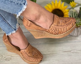 Mexikanische Keilsandale. Für alle Größen geeignet.Boho-Hippie Vintage. Mexikanische Ledersandale. Sommer Sandale. Mexikanische Traditionelle Heels. Leder Keilabsatz.