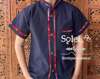 Boys Mexican Traditional Shirt. Guayabera for Boys. Boys Button Up Shirt. Collared Shirt. Traditional Style. Free Shipping. Navy Blue