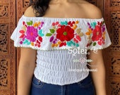 Hand Embroidered Crop Top. Mexican Floral Top. Beautiful Off the Shoulder Blouse. Mexican Crop Top. Embroidered Top. Mexican Fashion Blouse.