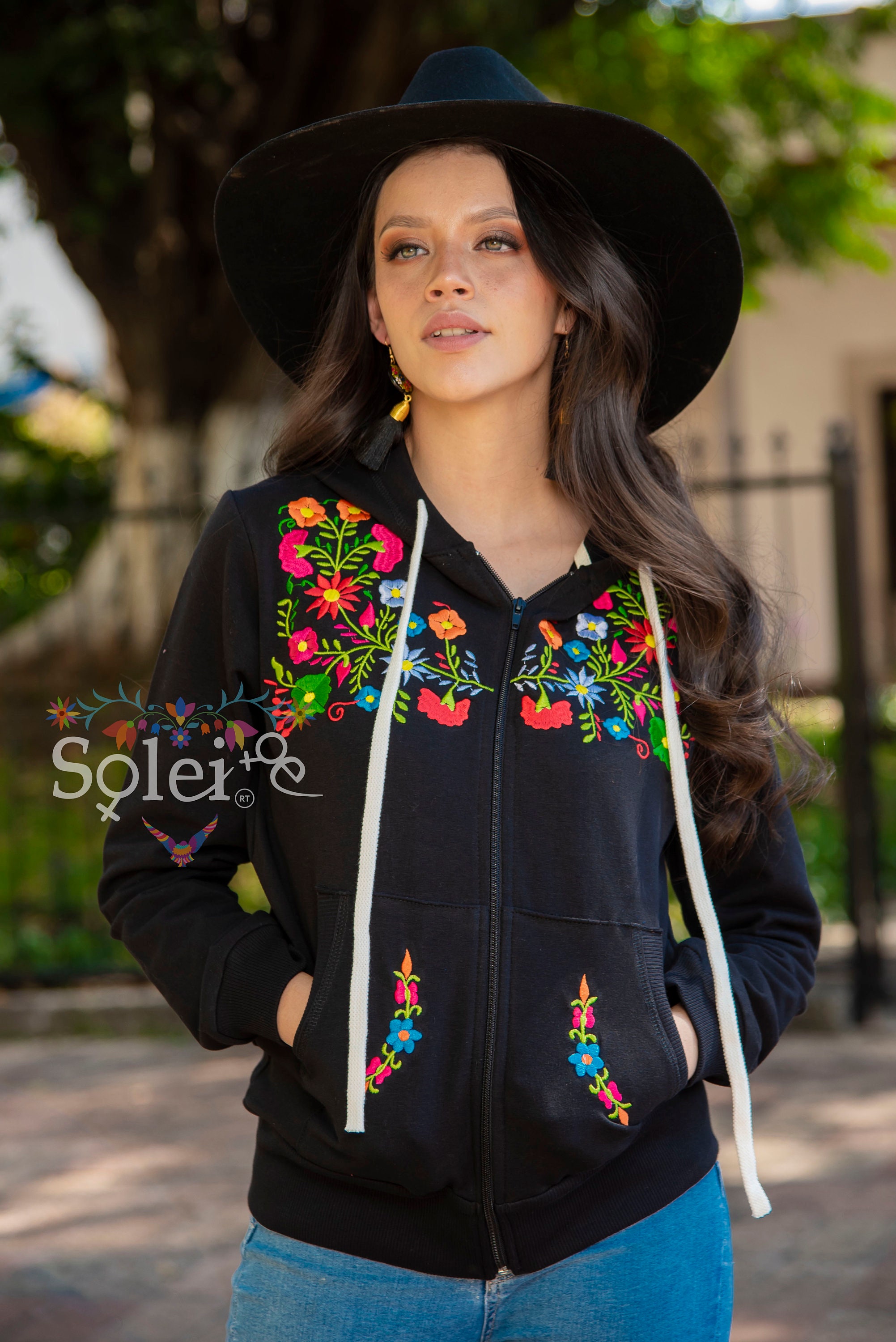 SoleiEthnic Mexican Floral Embroidered Jeans Jacket. Mexican Artisanal Denim Jacket. Embroidered Jeans Jacket. Mexican Jacket.